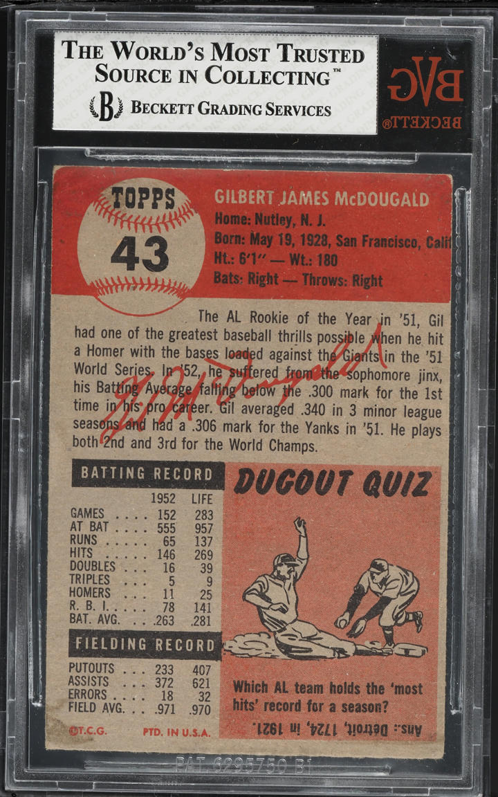1953 Topps Gil McDougald #43 BVG 3.5 VG+