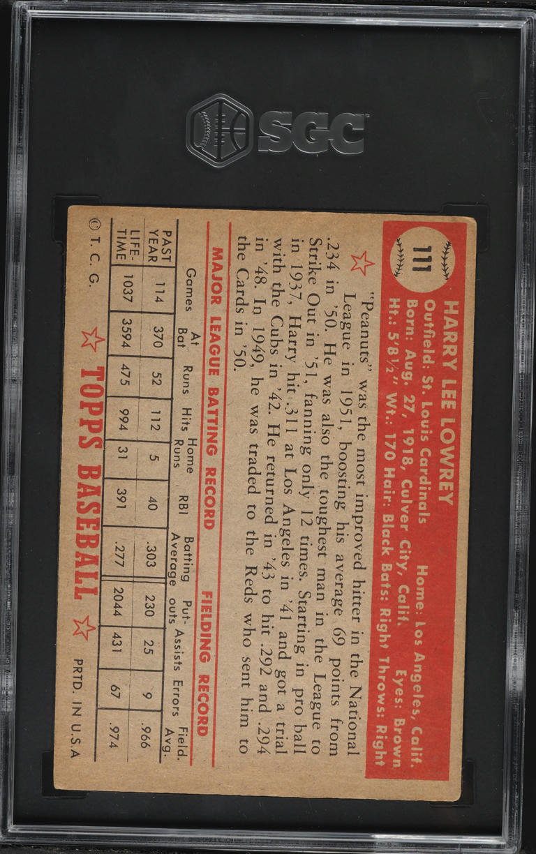 1952 Topps Harry Lowrey #111 SGC 4 VGEX