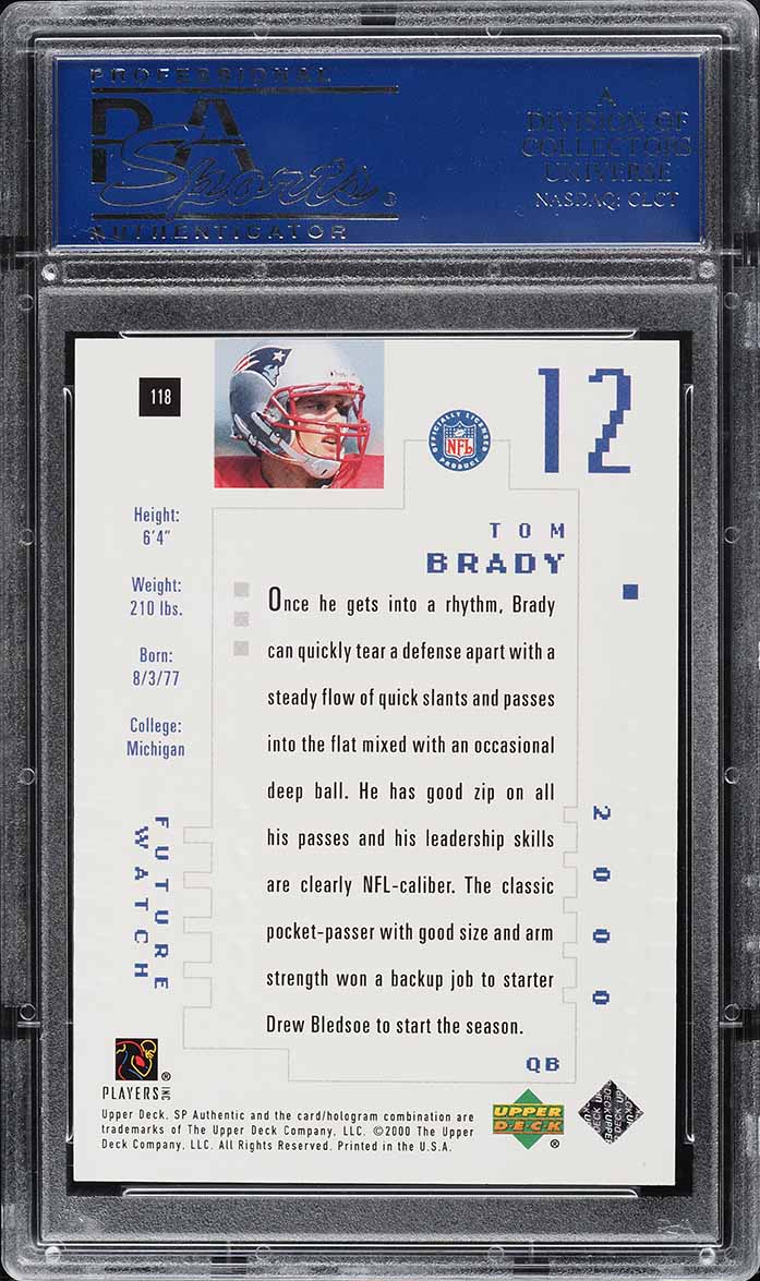 2000 SP Authentic Tom Brady ROOKIE /1250 #118 PSA 9 MINT