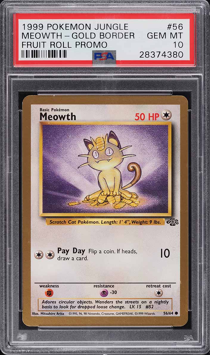 1999 Pokemon Jungle Promo Fruit Roll Gold Border Meowth #56 PSA 10 GEM MINT