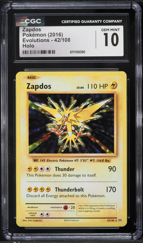 2016 Pokemon XY Evolutions Holo Zapdos #42 CGC 8.5 NM-MT+ on