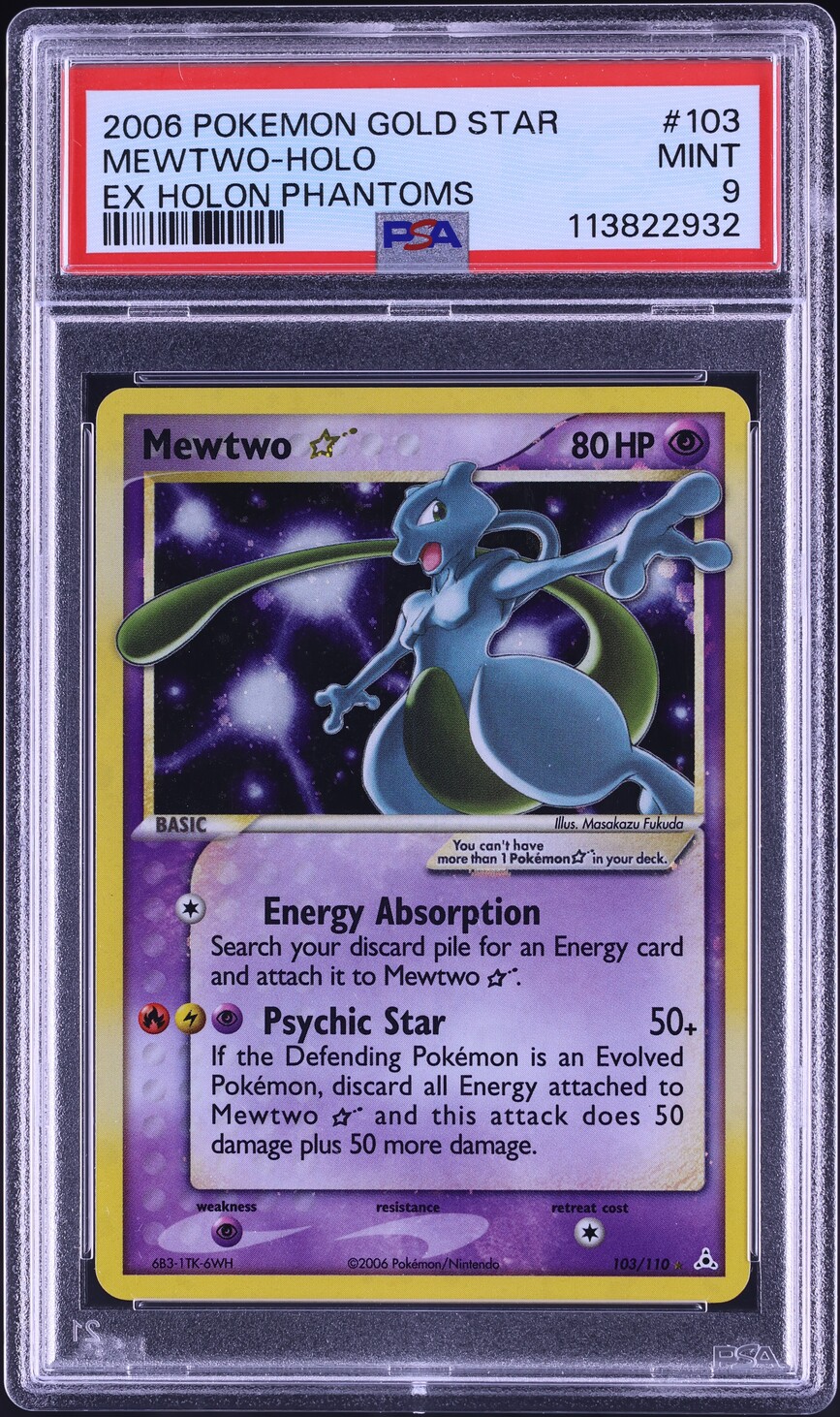2006 Pokemon EX Holon Phantoms Holo Mewtwo Gold Star #103 PSA 9 MINT
