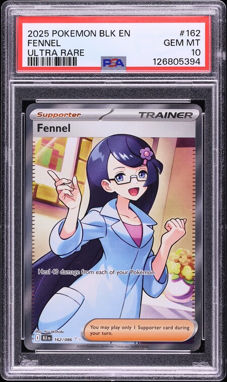2025 Pokemon Scarlet & Violet Black Bolt Full Art Fennel #162 PSA 10 GEM MINT