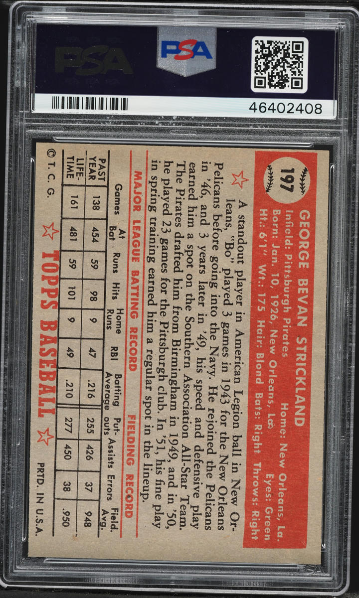 1952 Topps George Strickland #197 PSA 7 NRMT
