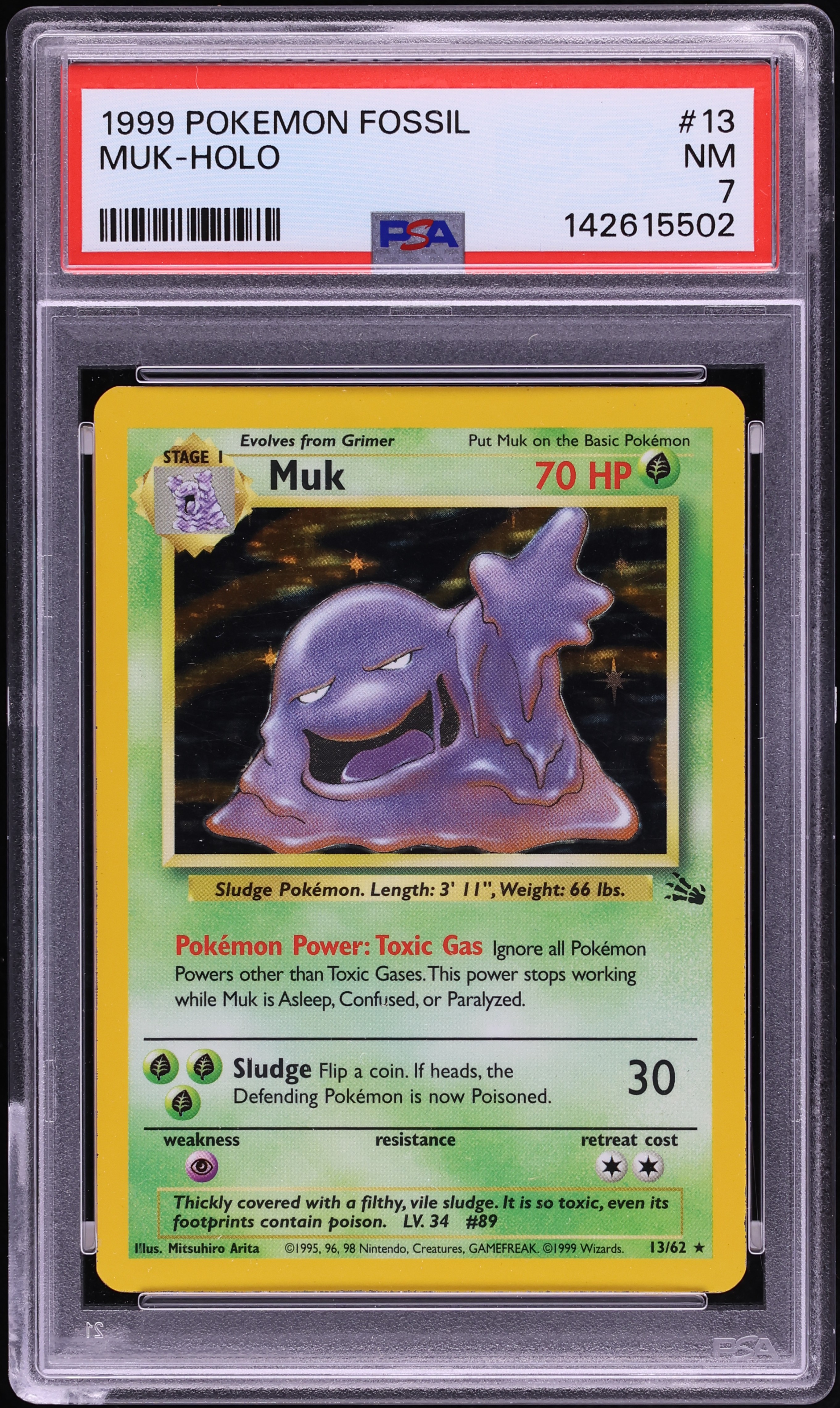 1999 Pokemon Fossil Holo Muk #13 PSA 7 NRMT