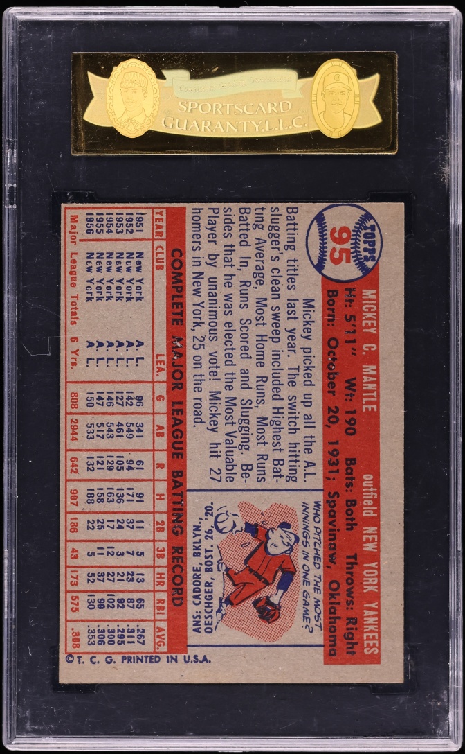 1957 Topps Mickey Mantle #95 SGC 7 NRMT