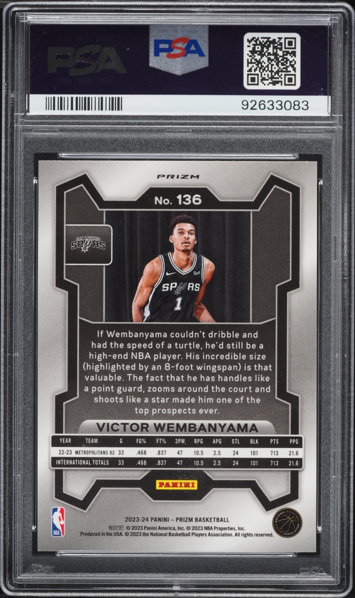 2023 Panini Prizm Ice Victor Wembanyama ROOKIE #136 PSA 10 GEM MINT
