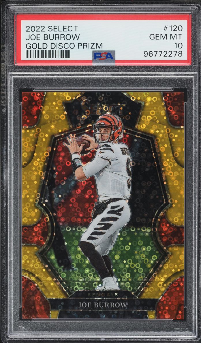 2022 Select Premier Level Gold Disco Prizm Joe Burrow /10 #120 PSA 10 GEM MINT
