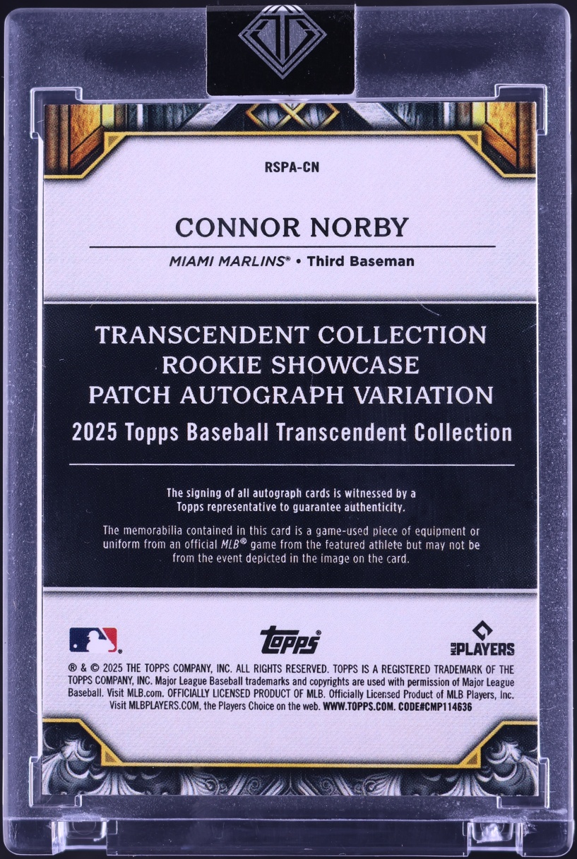 2025 Topps Transcendent Collection Showcase Blue Connor Norby ROOKIE PATCH AUTO /10 #RSPA-CN