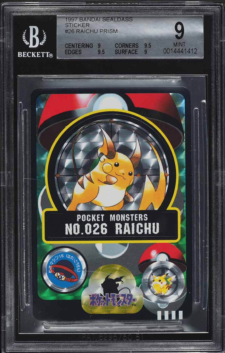 1997 Pokemon Japanese Bandai Sealdass Sticker Prism Raichu #26 BGS