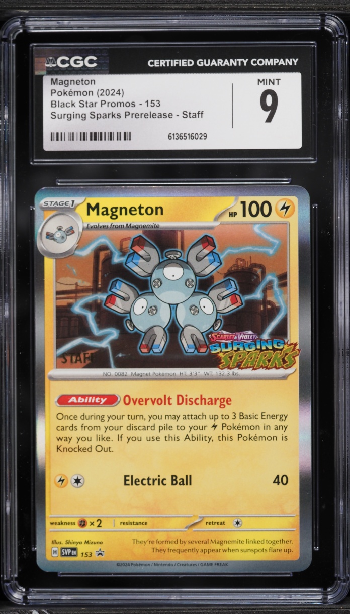 2024 Pokemon Scarlet & Violet Promo Surging Sparks Prerelease Staff Magneton #153 CGC 9 MINT