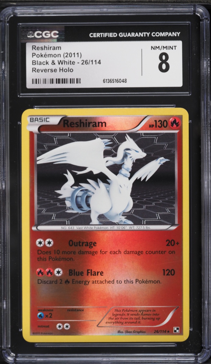 2011 Pokemon Black & White Reverse Holo Reshiram #26 CGC 8 NM-MT