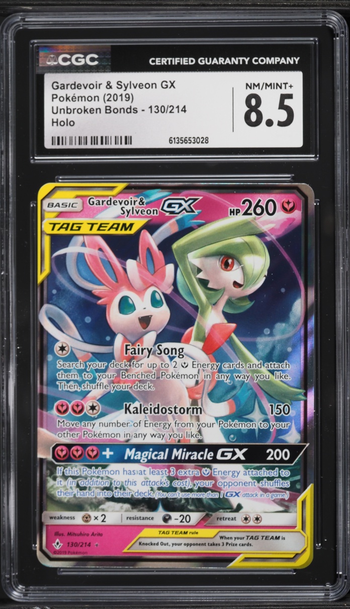 2019 Pokemon Sun & Moon Unbroken Bonds Holo Gardevoir & Sylveon GX #130 CGC 8.5 NM-MT+