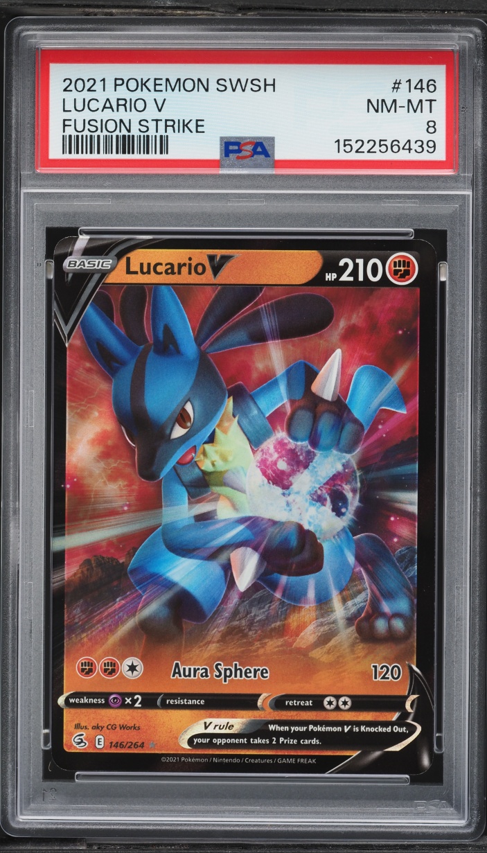2021 Pokemon Sword & Shield Fusion Strike Holo Lucario V #146 PSA 8 NM-MT