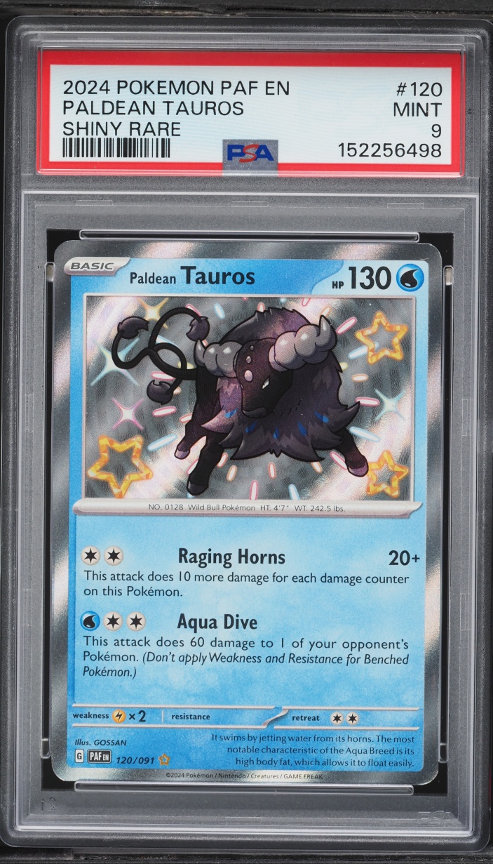 2024 Pokemon Scarlet & Violet Paldean Fates Shiny Rare Paldean Tauros #120 PSA 9 MINT
