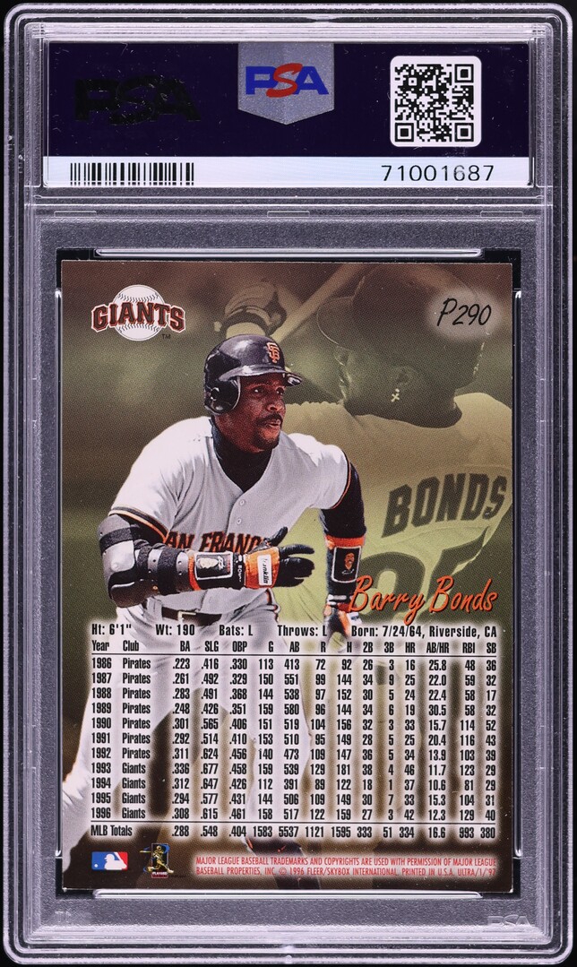 1997 Ultra Platinum Medallion Barry Bonds #P290 PSA 7 NRMT