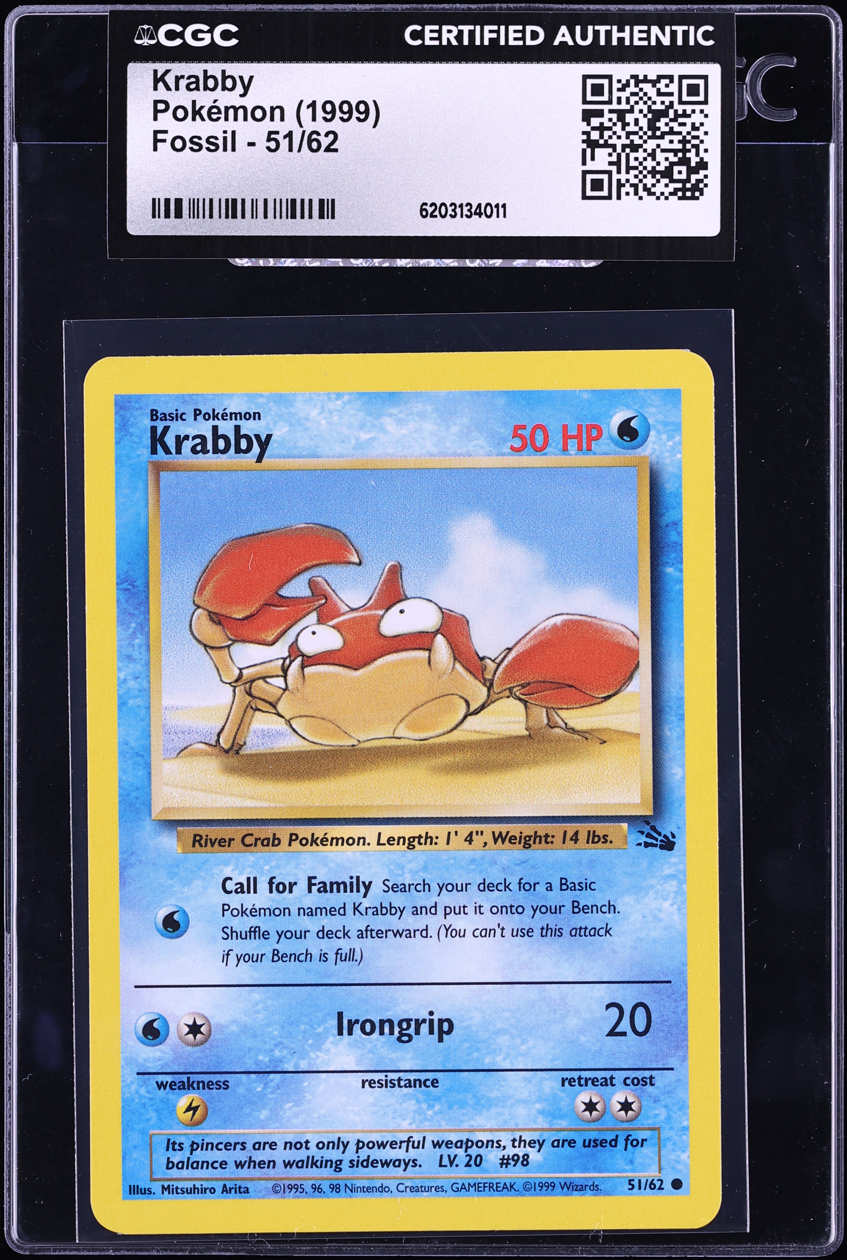 1999 Pokemon Fossil Krabby #51 CGC AUTH
