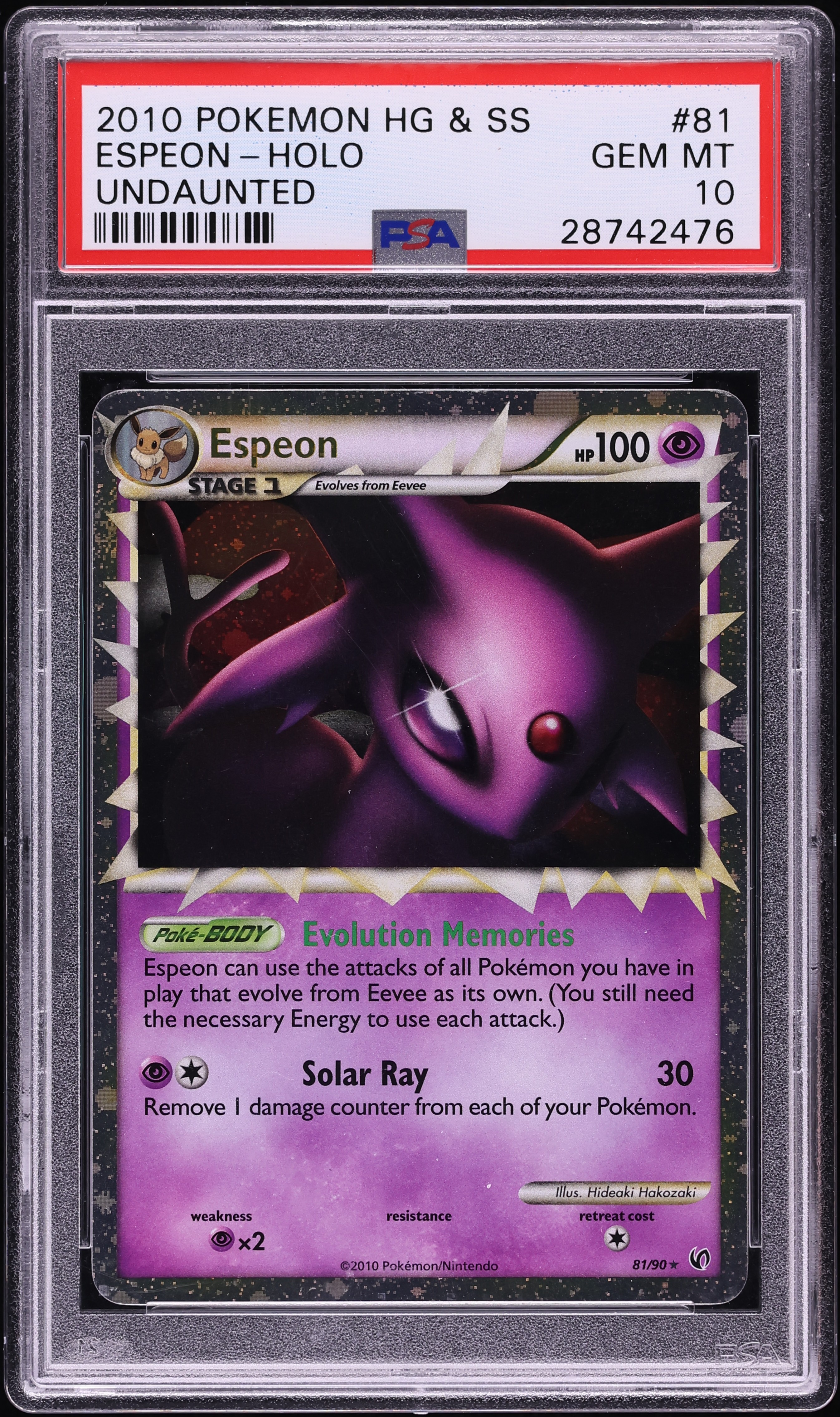 2010 Pokemon HeartGold & SoulSilver Undaunted Holo Espeon #81 PSA 10 GEM MINT