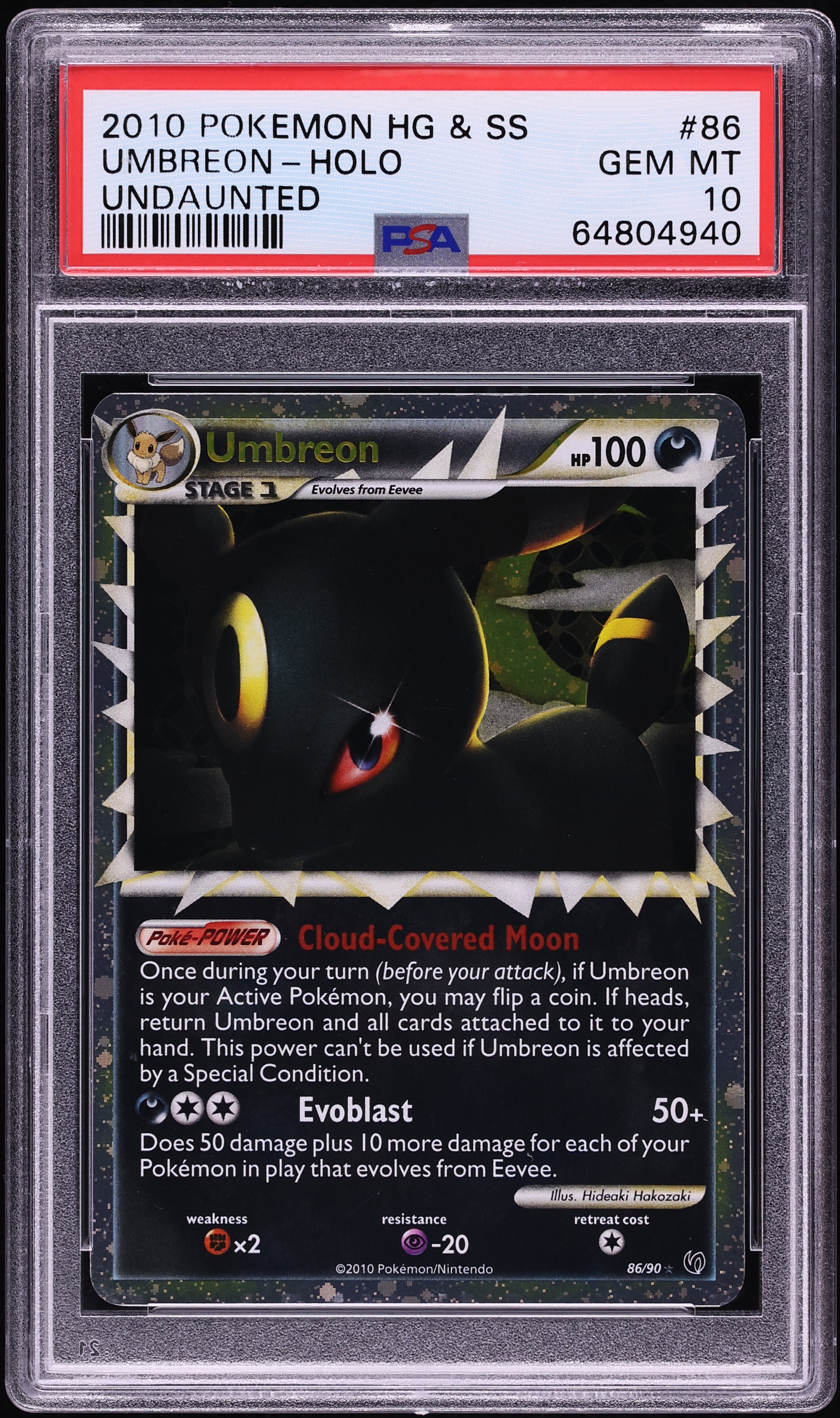 2010 Pokemon HeartGold & SoulSilver Undaunted Holo Umbreon #86 PSA 10 GEM MINT