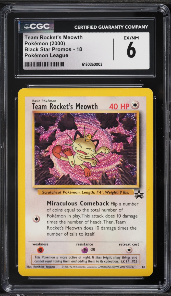 2000 Pokemon League Black Star Promo Team Rocket's Meowth #18 CGC 6 EXMT