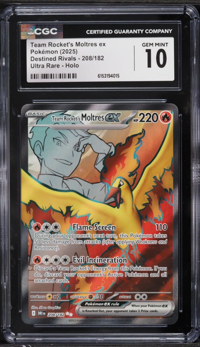 2025 Pokemon Scarlet & Violet Destined Rivals Full Art Team Rocket's Moltres ex #208 CGC 10 GEM