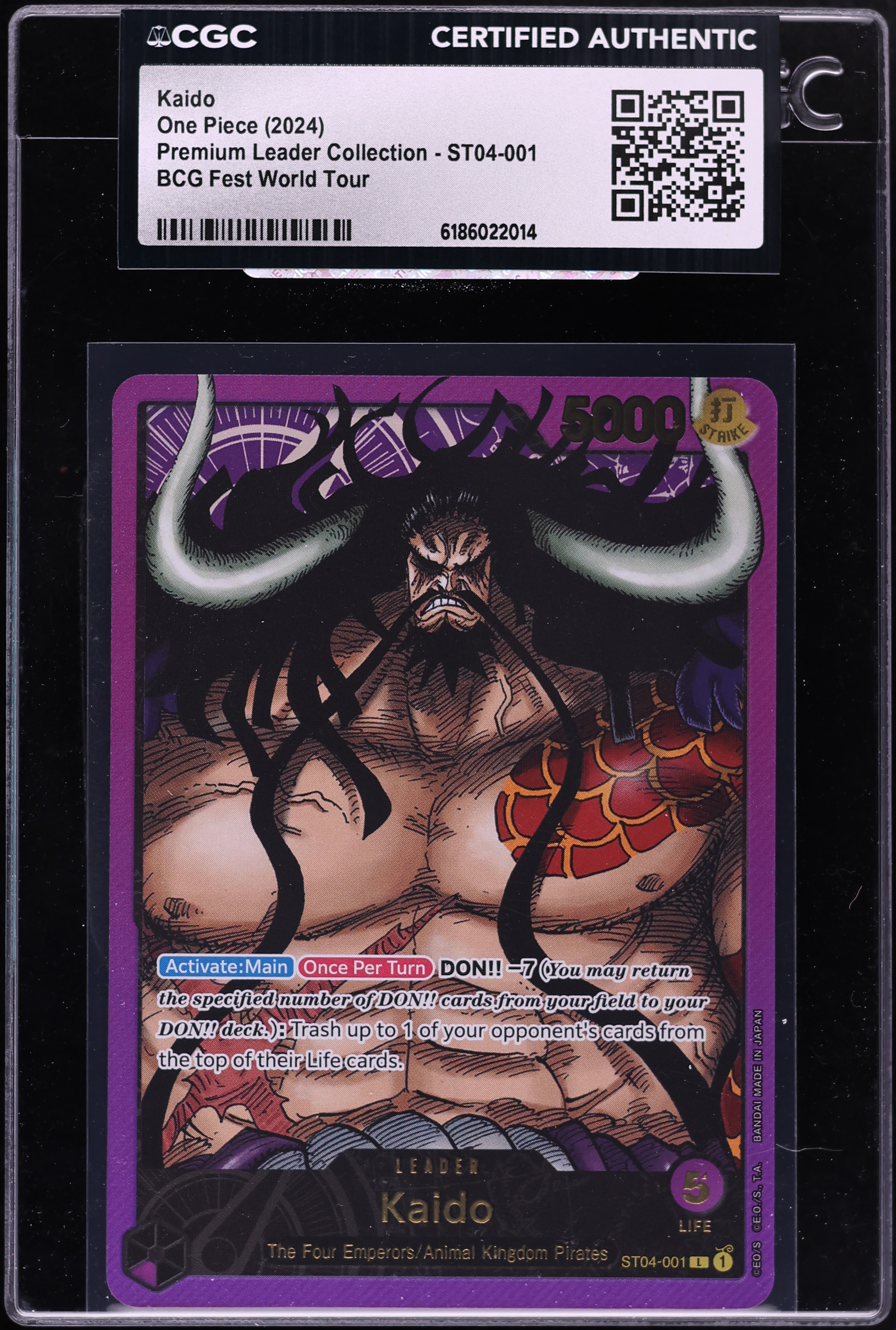 2024 One Piece Premium Leader Collection BCG Fest World Tour Leader Kaido #ST04-001 CGC AUTH