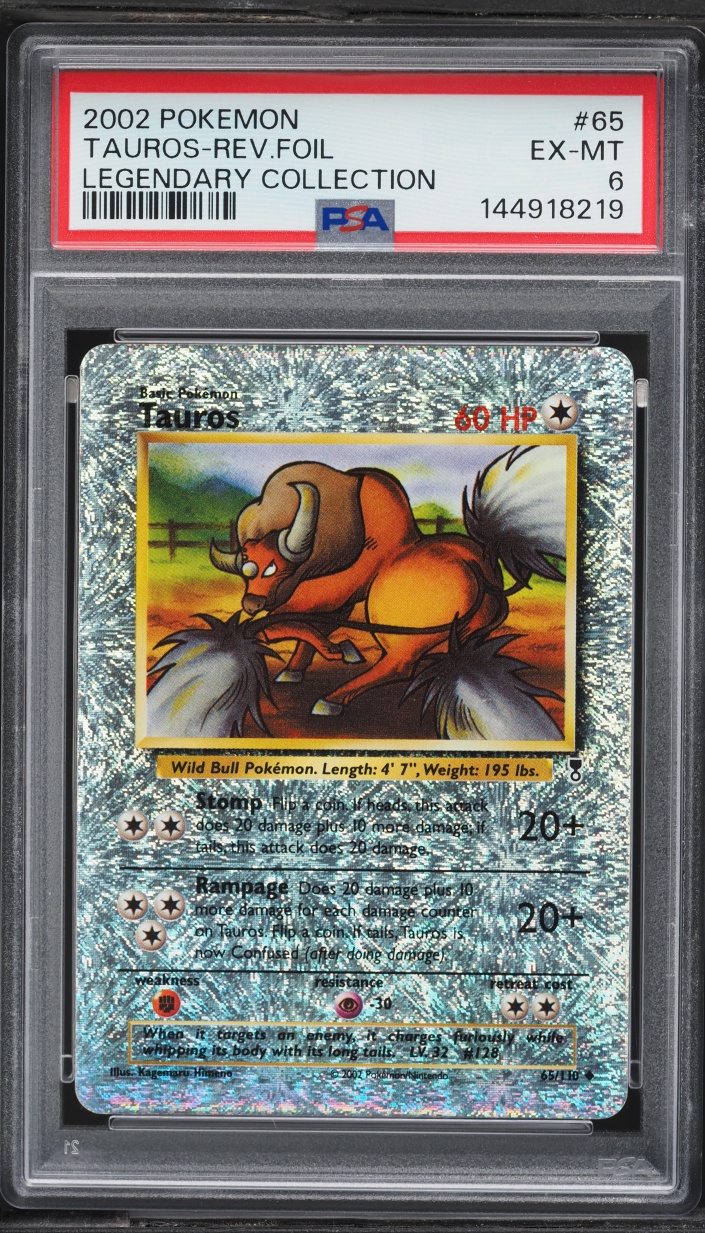 2002 Pokemon Legendary Collection Reverse Holo Tauros #65 PSA 6 EXMT