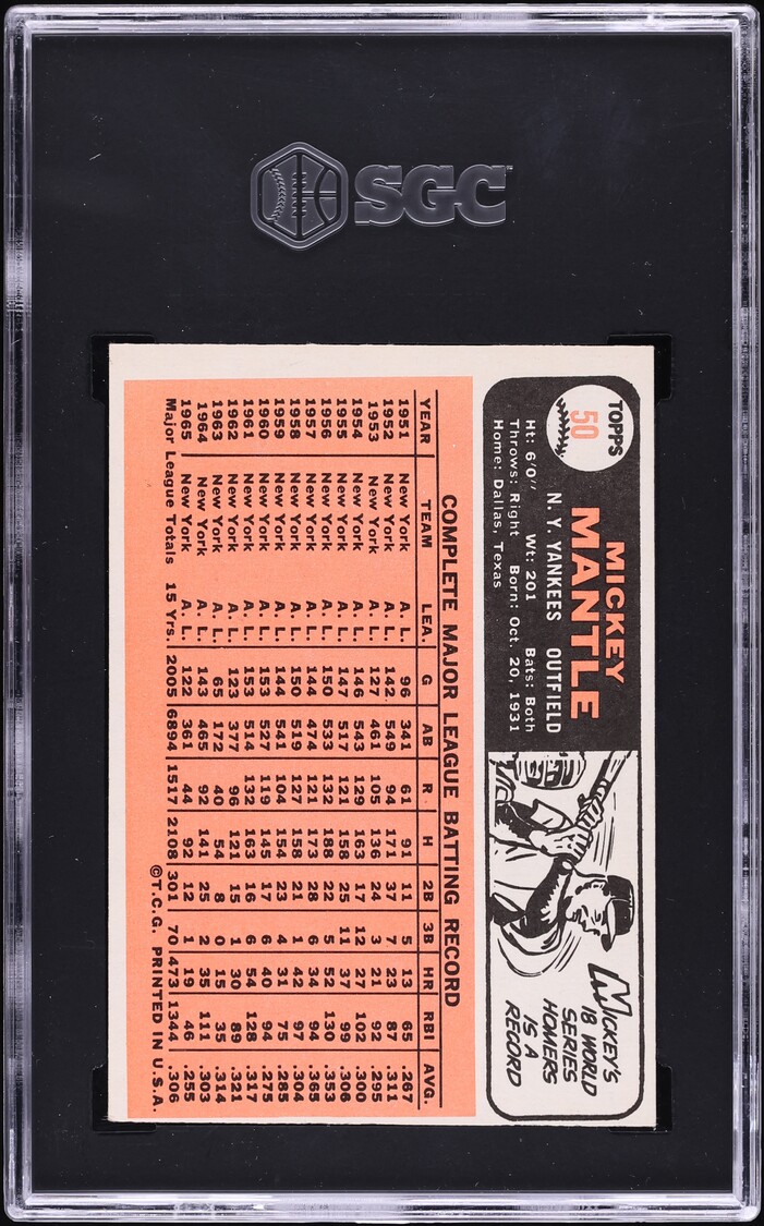 1966 Topps Mickey Mantle #50 SGC AUTH