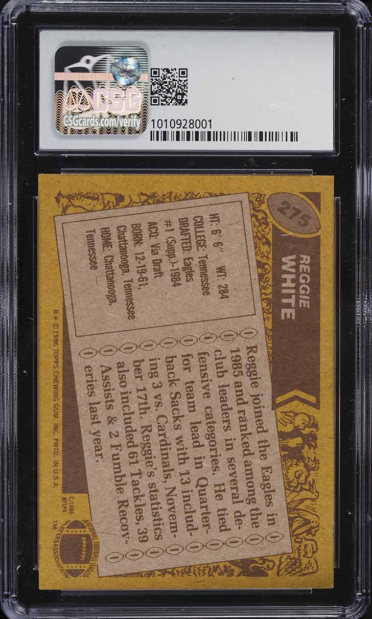 1986 Topps Football Reggie White ROOKIE #275 CSG 8 NM-MT