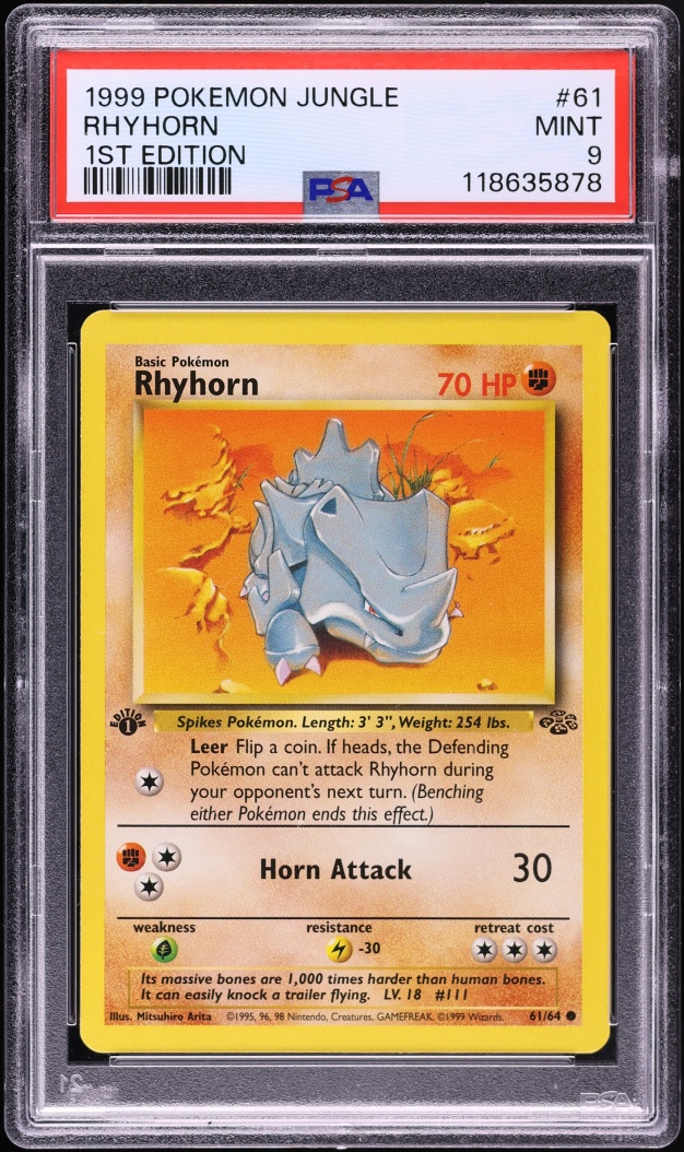 1999 Pokemon Jungle 1st Edition Rhyhorn #61 PSA 9 MINT