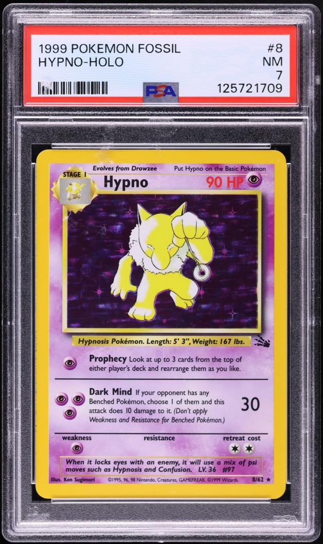 1999 Pokemon Fossil Holo Hypno #8 PSA 7 NRMT