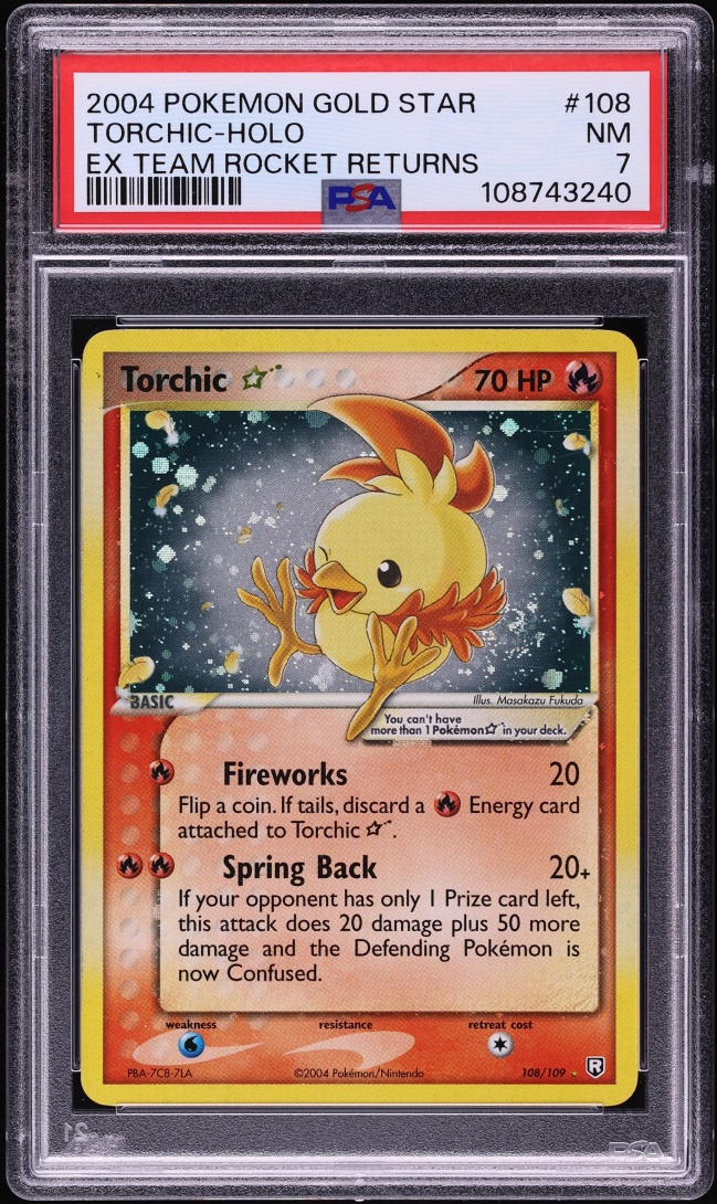 2004 Pokemon EX Team Rocket Returns Holo Torchic Gold Star #108 PSA 7 NRMT