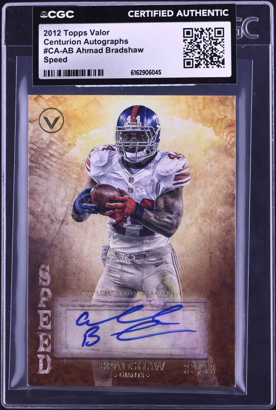 2012 Topps Valor Centurion Speed Ahmad Bradshaw AUTO /70 #CA-AB CGC AUTH
