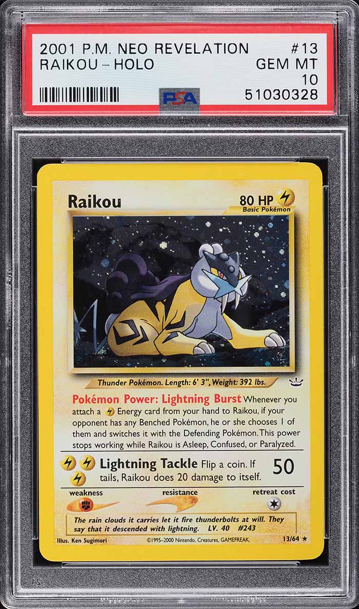 2001 Pokemon Neo Revelation Holo Raikou #13 PSA 10 GEM MINT