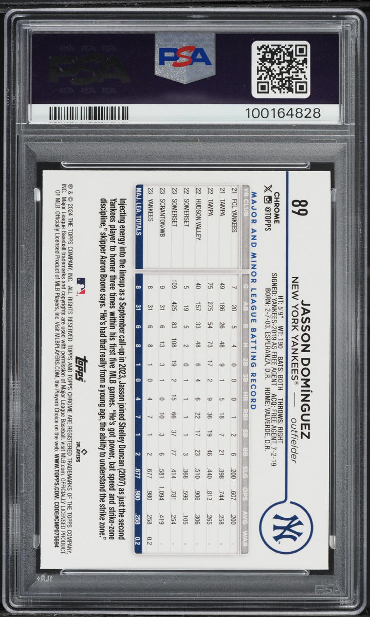 2024 Topps Chrome Purple Refractor Jasson Dominguez ROOKIE /250 #89 PSA 9 MINT