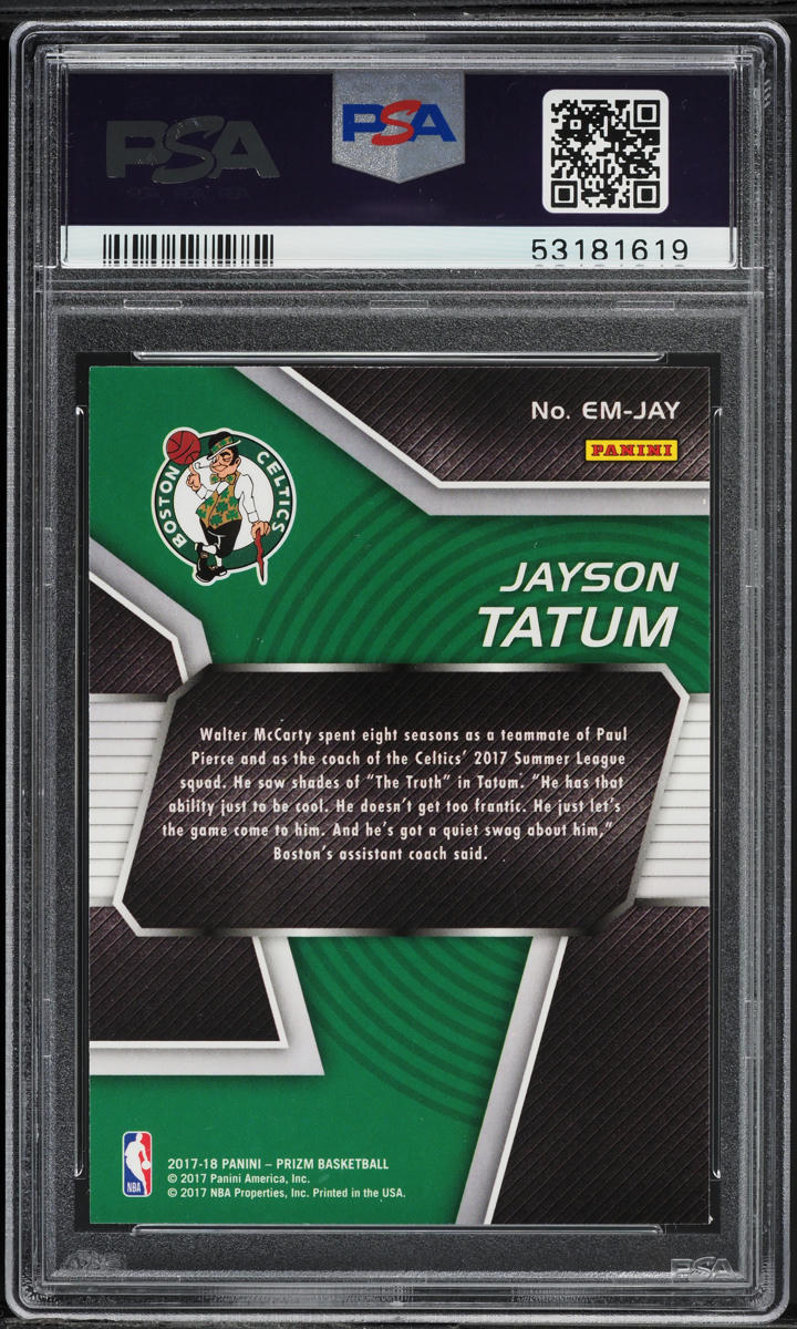 2017 Panini Prizm Emergent Jayson Tatum ROOKIE #EM-JAY PSA 10 GEM MINT