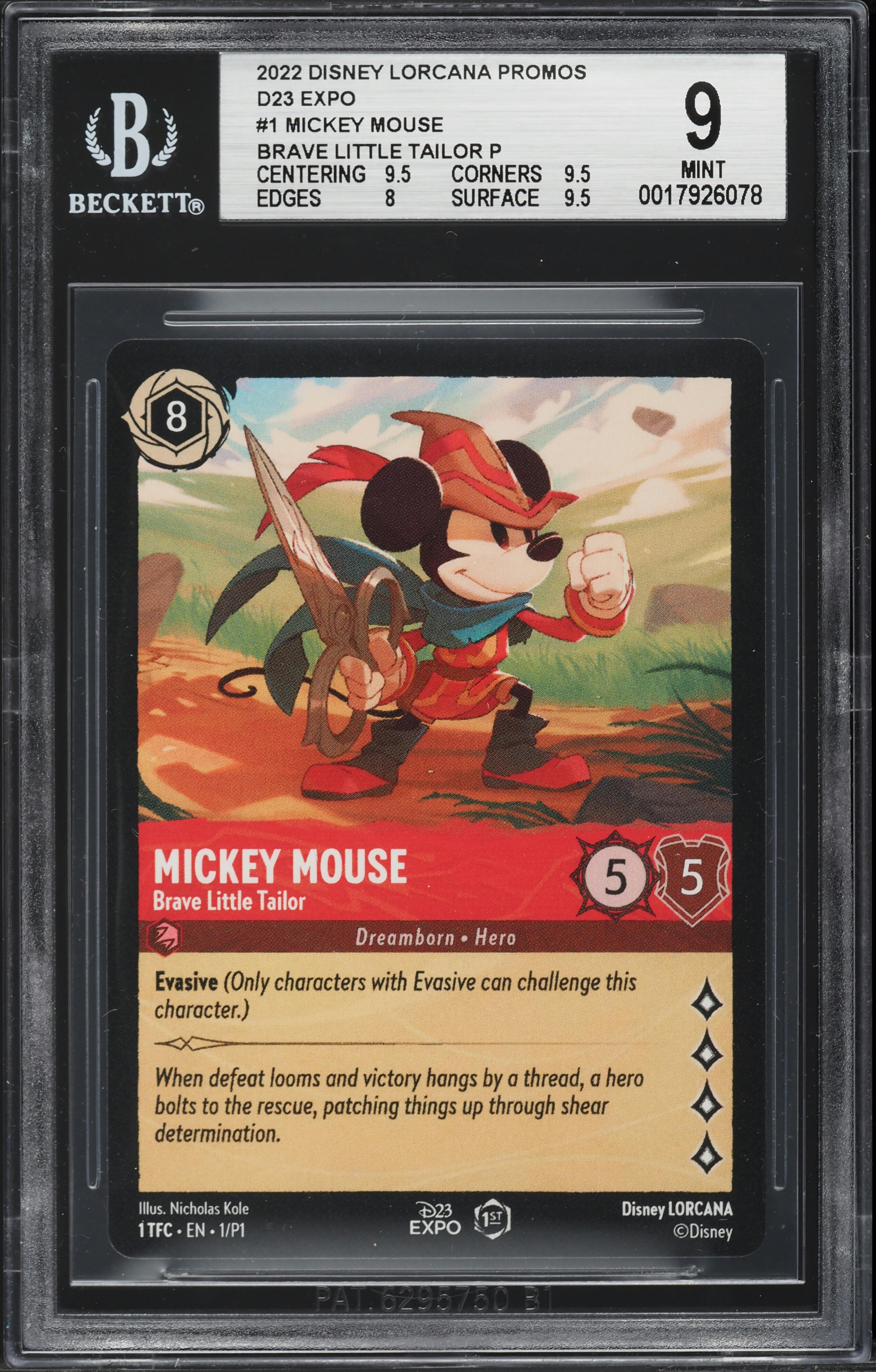 2022 Disney Lorcana Promo D23 Expo Mickey Mouse Brave Little Tailor #1 BGS 9 MINT