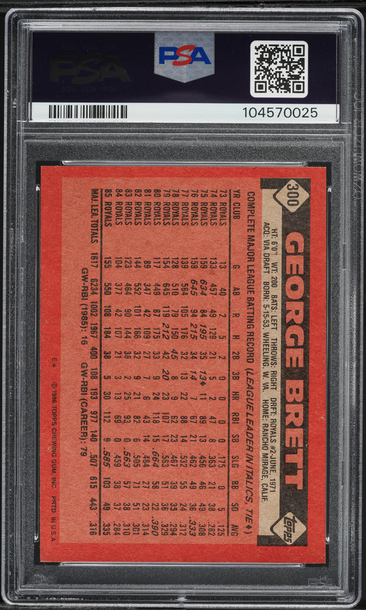 1986 Topps George Brett #300 PSA 9 MINT