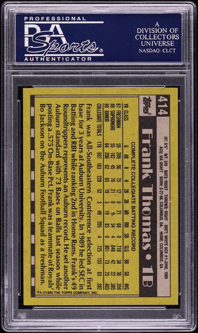 1990 Topps Name On Front Frank Thomas ROOKIE #414 PSA 10 GEM MINT