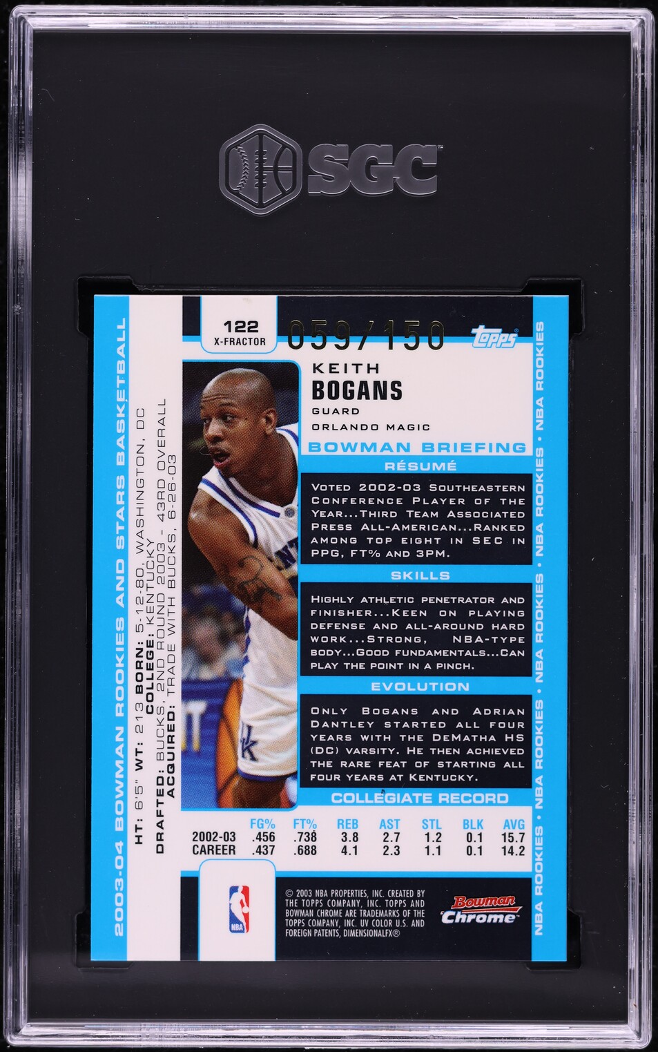 2003 Bowman Chrome Xfractor Keith Bogans /150 #122 SGC 8 NM-MT