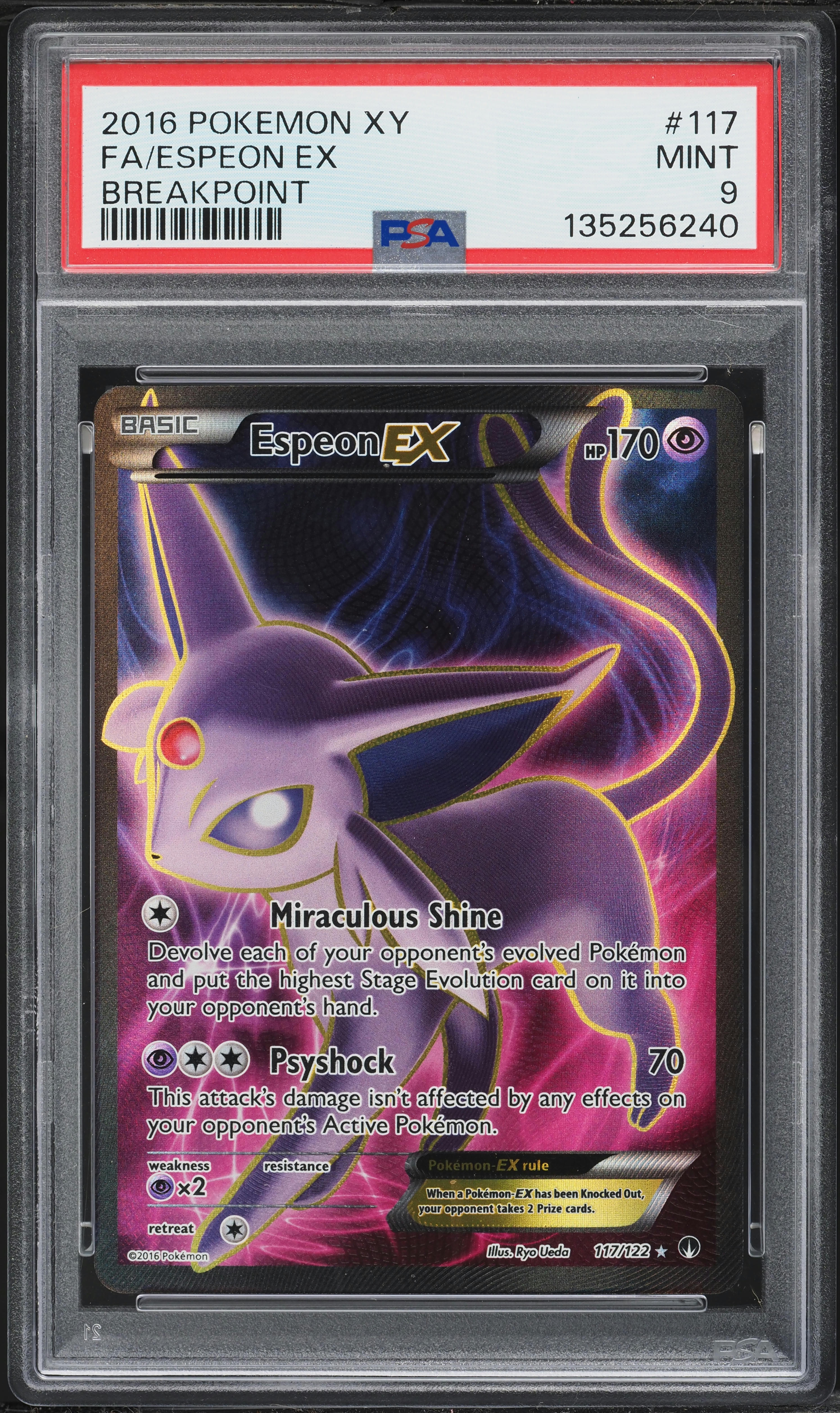 2016 Pokemon XY BREAKpoint Full Art Espeon EX #117 PSA 9 MINT