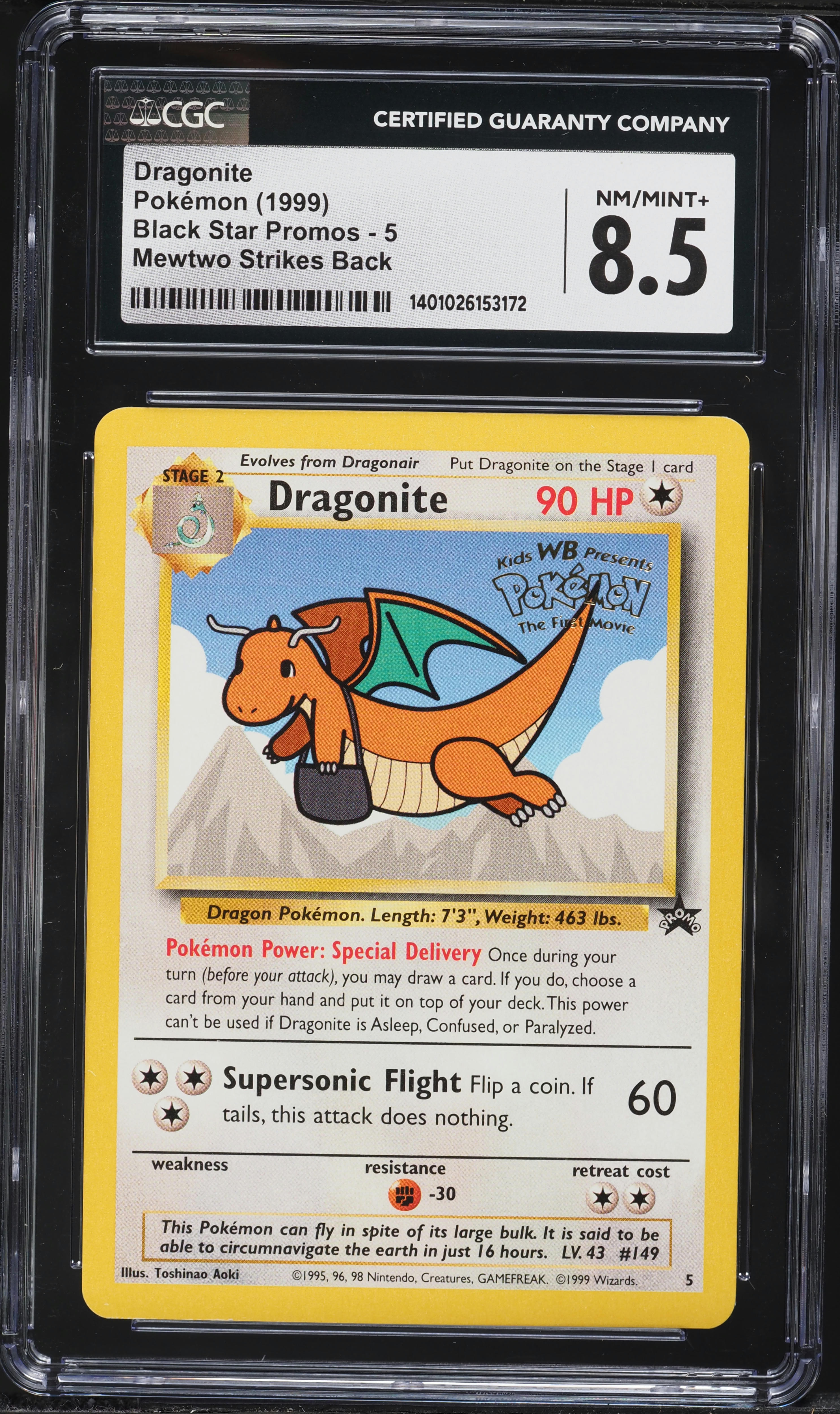1999 Pokemon Movie Black Star Promo Dragonite #5 CGC 8.5 NM-MT+