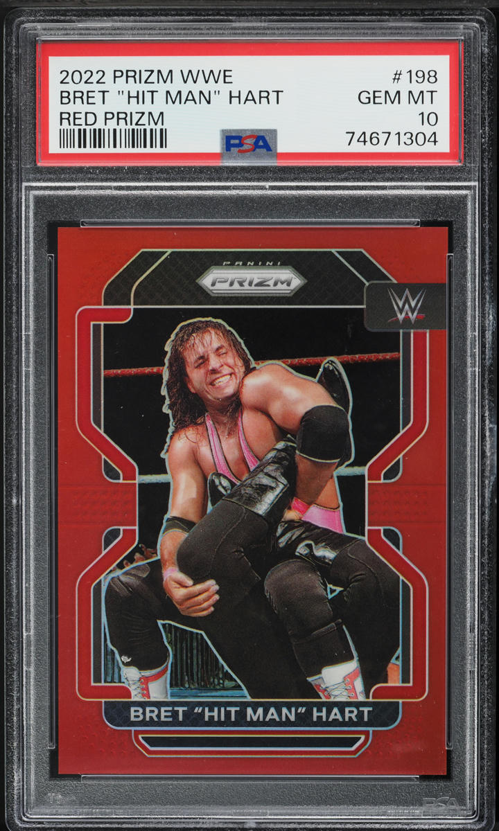 2022 Panini Prizm WWE Red Bret "Hit Man" Hart /299 #198 PSA 10 GEM MINT