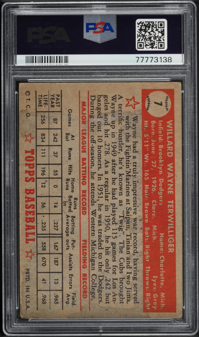 1952 Topps Wayne Terwilliger #7 PSA 4 VGEX