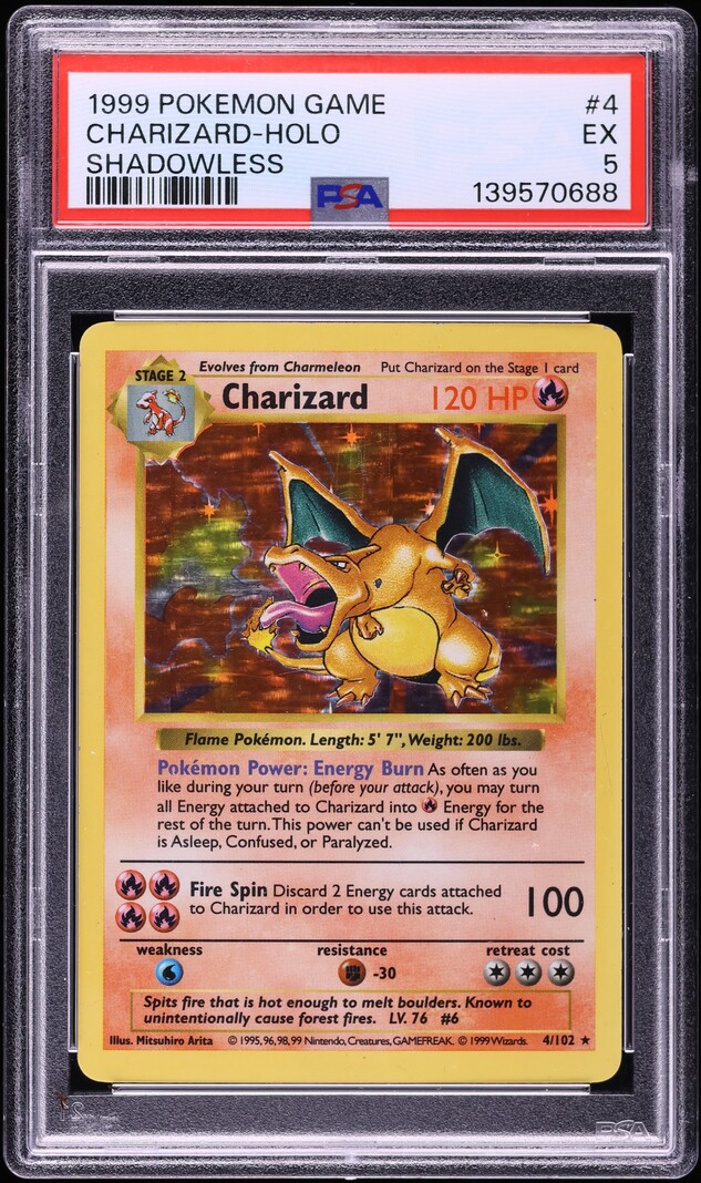 1999 Pokemon Base Set Shadowless Holo Charizard #4 PSA 5 EX