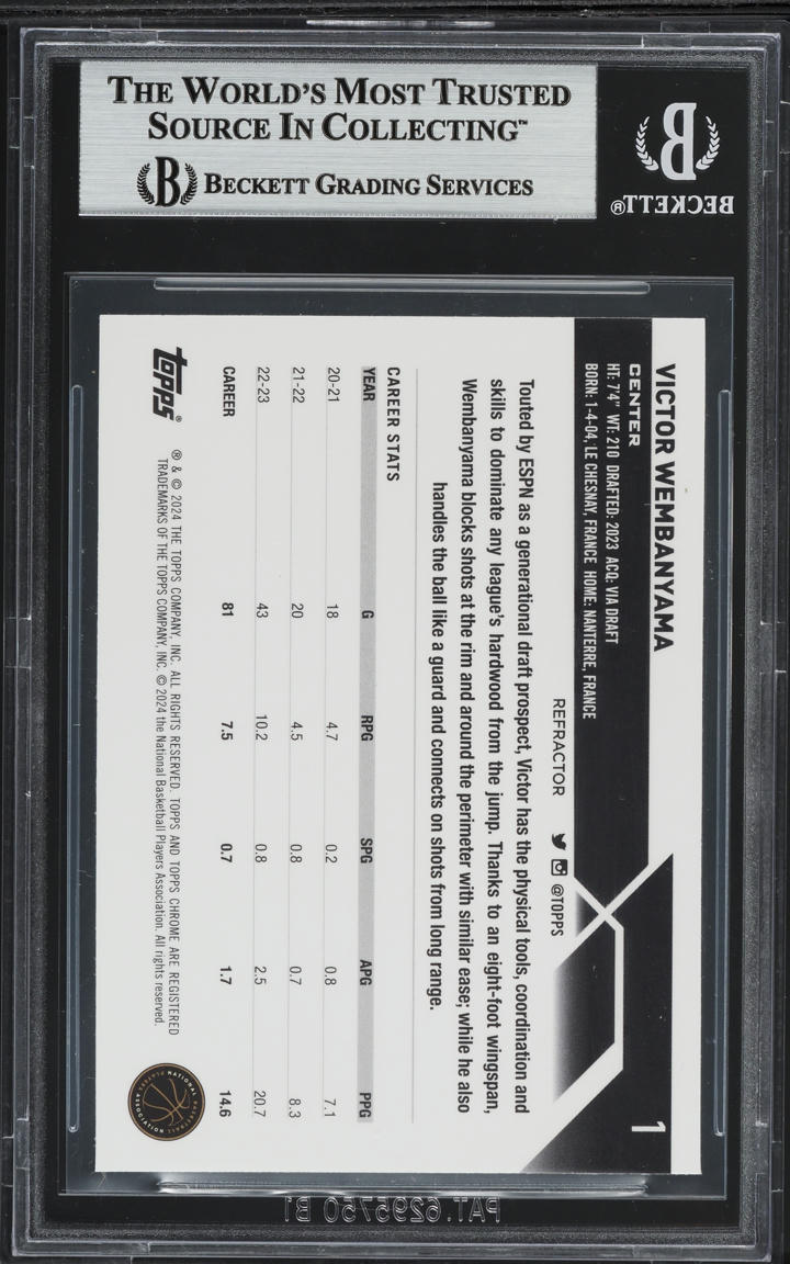 2023 Topps Chrome Refractor Victor Wembanyama ROOKIE #1 BGS 9 MINT