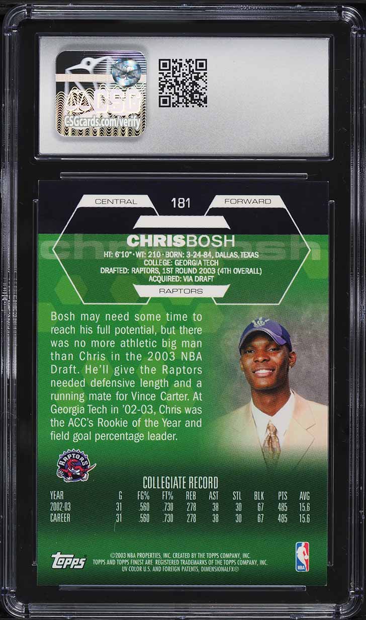 2002 Finest Basketball Chris Bosh ROOKIE #181 CSG 8 NM-MT
