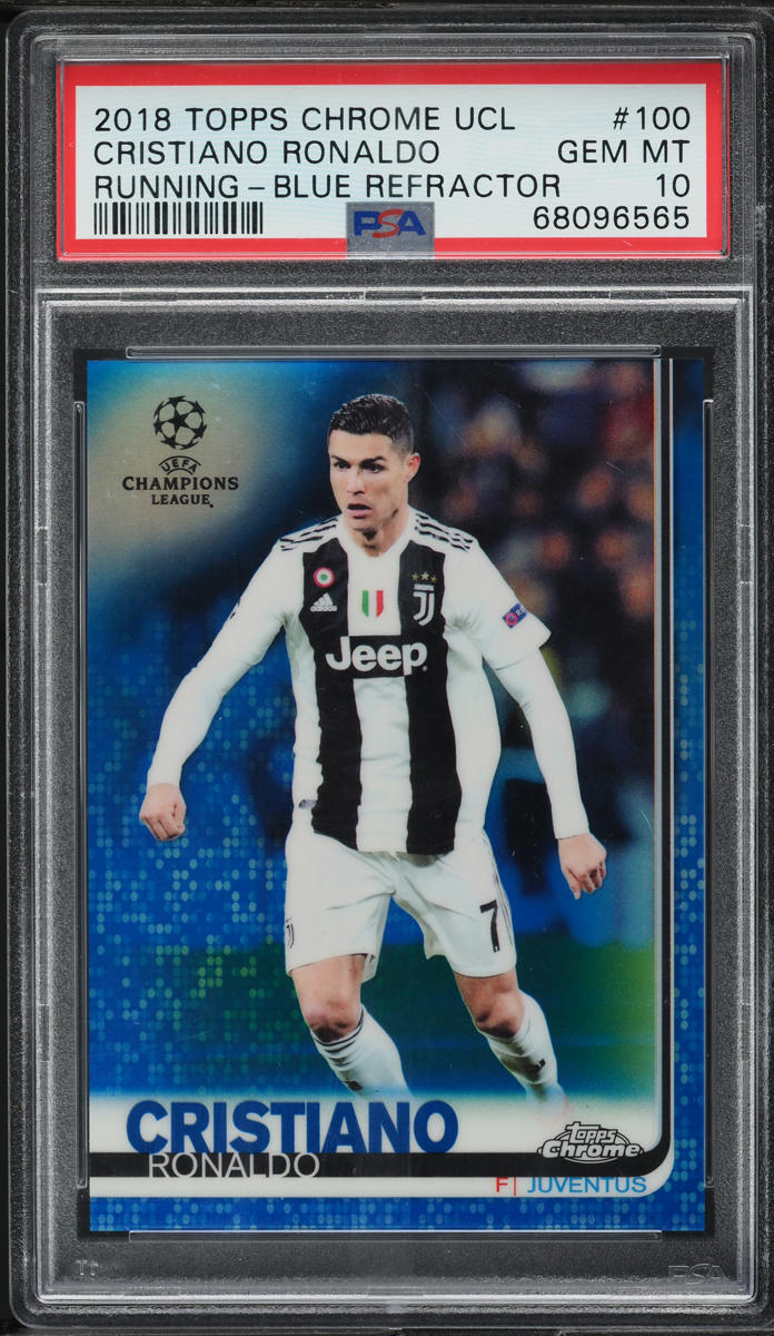 2018 Topps Chrome UEFA Champions League Blue Refractor Cristiano Ronaldo /150 #100 PSA 10 GEM