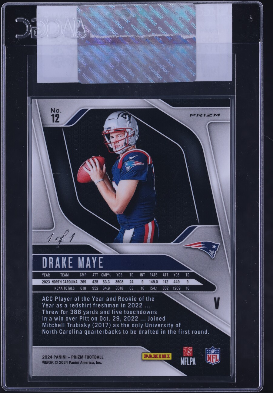 2024 Panini Prizm Variations Black Finite Drake Maye ROOKIE 1/1 #12 CGC AUTH