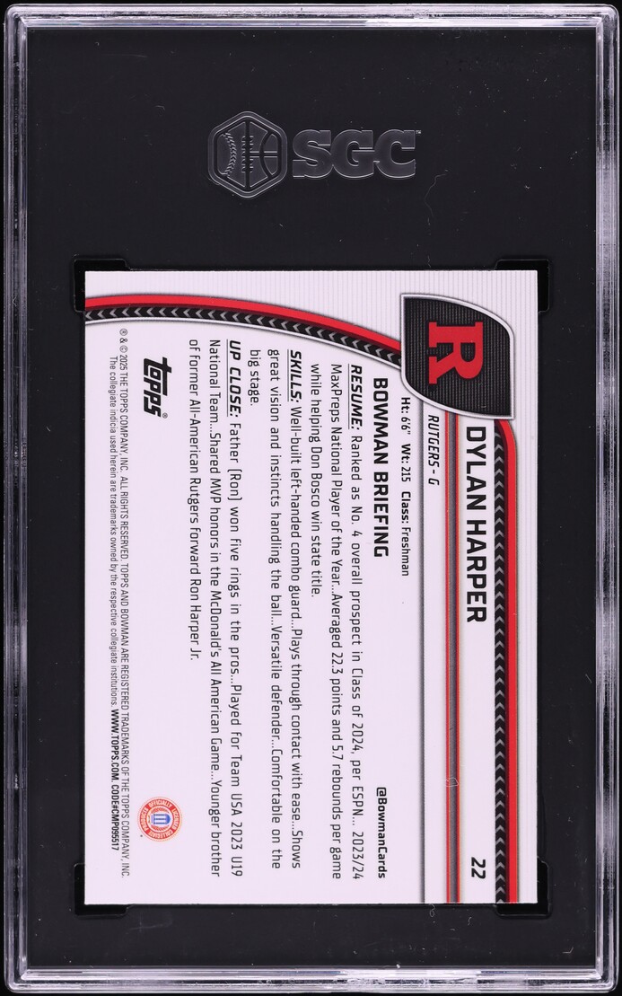 2024 Bowman Chrome U Black Wave Refractor Dylan Harper ROOKIE #22 SGC 10 GEM
